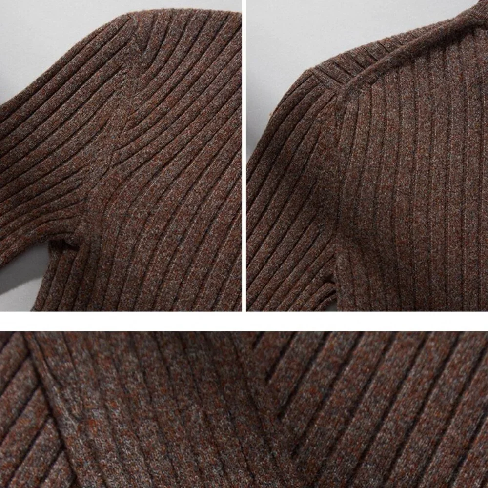CHICJOC Retro Multi-Color Yarn Knit Sweater with Shirt Collar and Ribbed size 38
